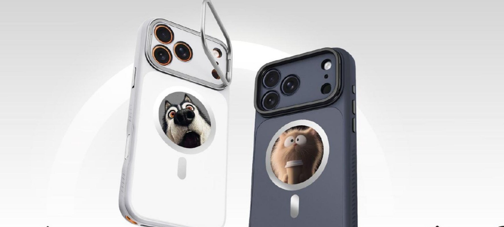 Magnetic E-Ink iPhone case displaying a custom cast image